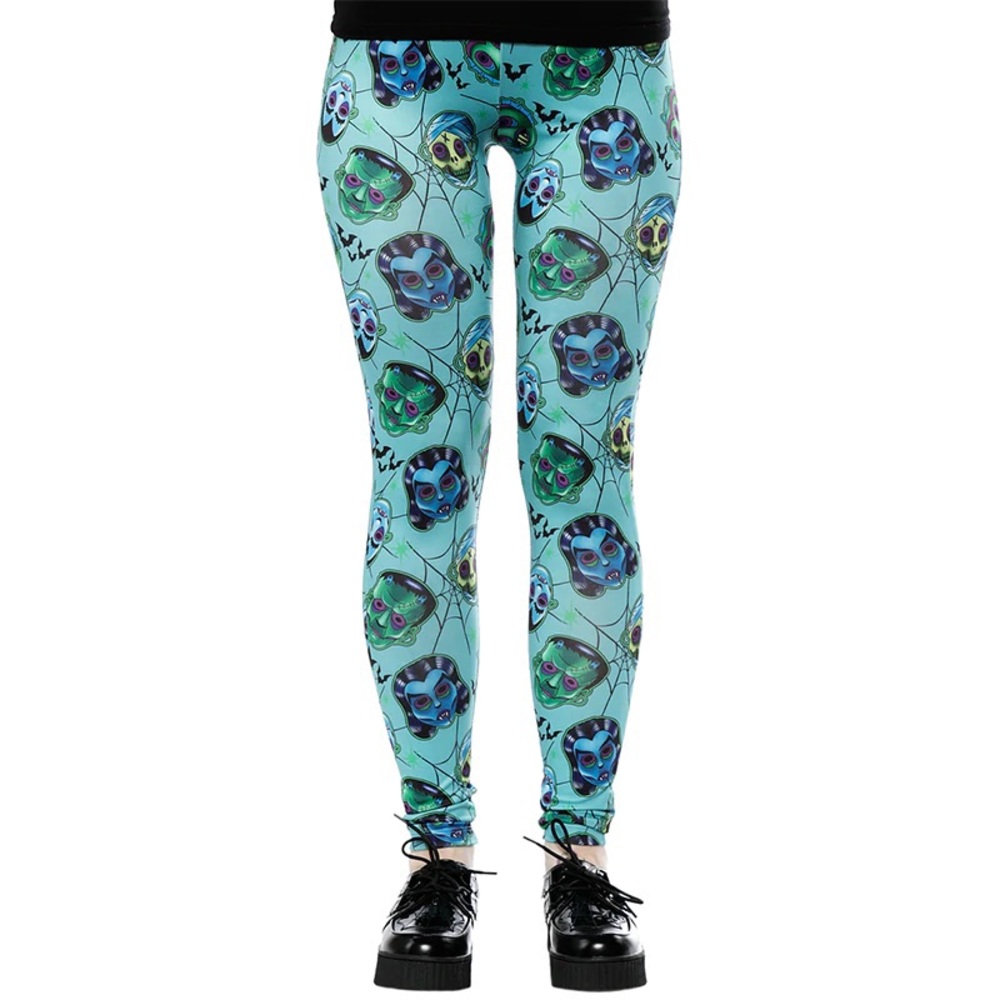EUC Retro Goth Sourpuss Halloween Allan Graves Monster Masks Leggings 3XL